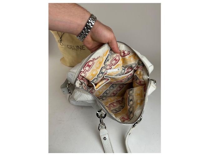 Céline Vintage Celine Leder Schultertasche Weiß - Ansicht 3