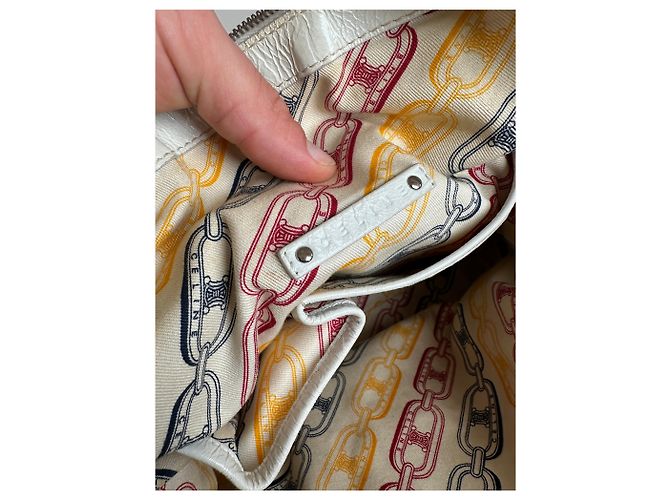 Céline Vintage Celine Leder Schultertasche Weiß - Ansicht 4