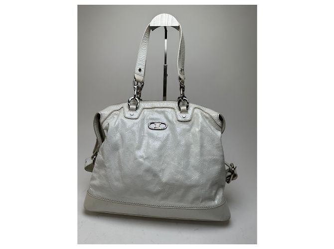 Céline Vintage Celine Leder Schultertasche Weiß - Ansicht 7