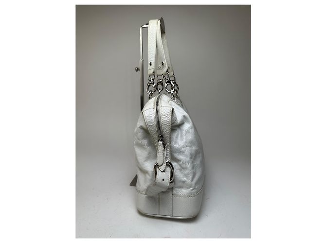 Céline Vintage Celine Leder Schultertasche Weiß - Ansicht 8
