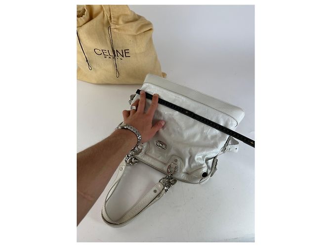 Céline Vintage Celine Leder Schultertasche Weiß - Ansicht 9