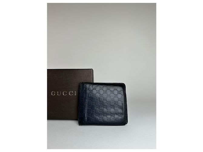 Portafoglio Bifold Microguccissima Vintage Gucci Blu Navy Nero - vista 11