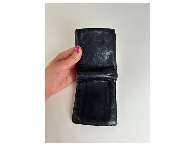 Portafoglio Bifold Microguccissima Vintage Gucci Blu Navy Nero - vista 7