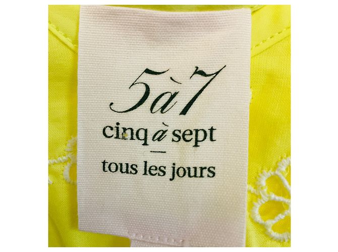 Autre Marque Vestido midi sin mangas Debie Eyelet amarillo Dayglow / blanco Cinq a Sept - vista 3