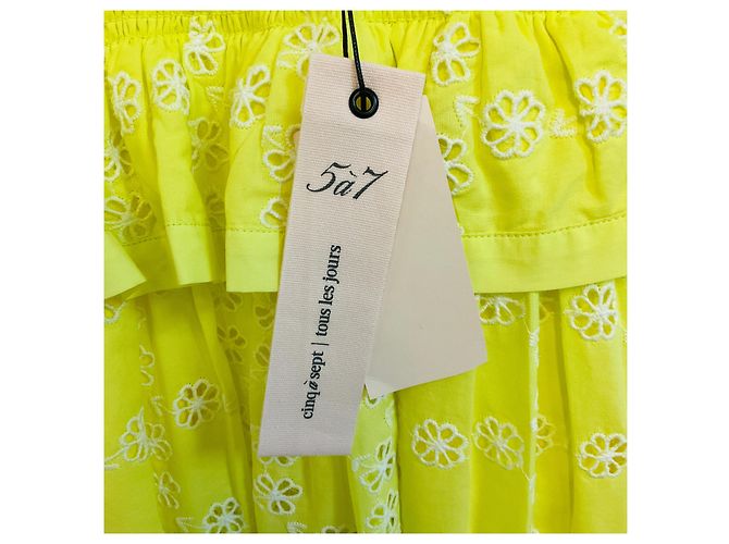 Autre Marque Vestido midi sin mangas Debie Eyelet amarillo Dayglow / blanco Cinq a Sept - vista 4