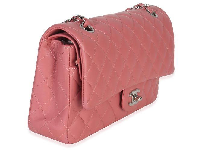 Timeless Chanel Mittelgroße klassische Double Flap Tasche aus rosa gestepptem Lammleder Pink - Ansicht 3