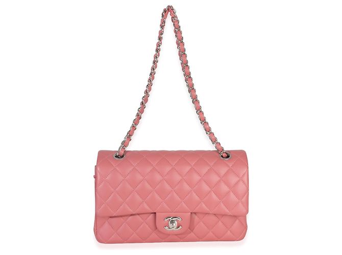 Timeless Chanel Mittelgroße klassische Double Flap Tasche aus rosa gestepptem Lammleder Pink - Ansicht 4