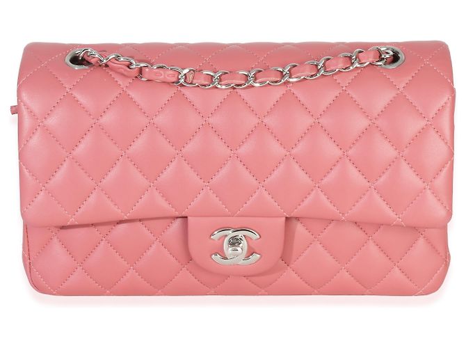 Timeless Chanel Mittelgroße klassische Double Flap Tasche aus rosa gestepptem Lammleder Pink - Ansicht 7