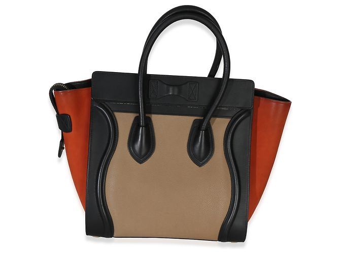 Luggage Céline Celine Tote Nano in pelle di vitello nubuck drummed multicolore beige Nero - vista 2