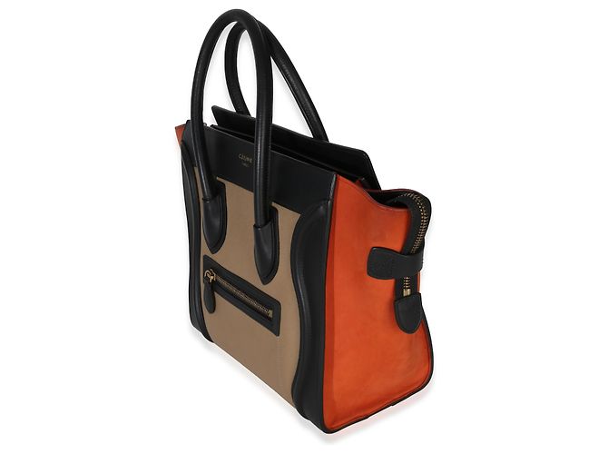 Luggage Céline Celine Tote Nano in pelle di vitello nubuck drummed multicolore beige Nero - vista 3