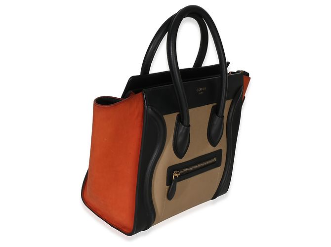 Luggage Céline Celine Tote Nano in pelle di vitello nubuck drummed multicolore beige Nero - vista 4