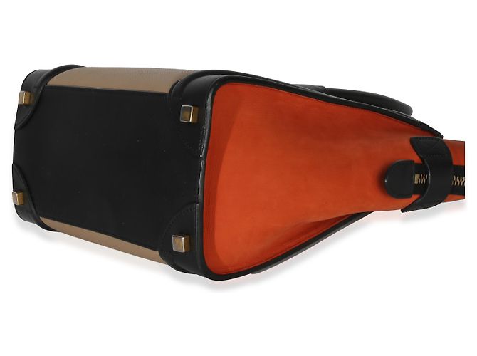 Luggage Céline Celine Tote Nano in pelle di vitello nubuck drummed multicolore beige Nero - vista 6