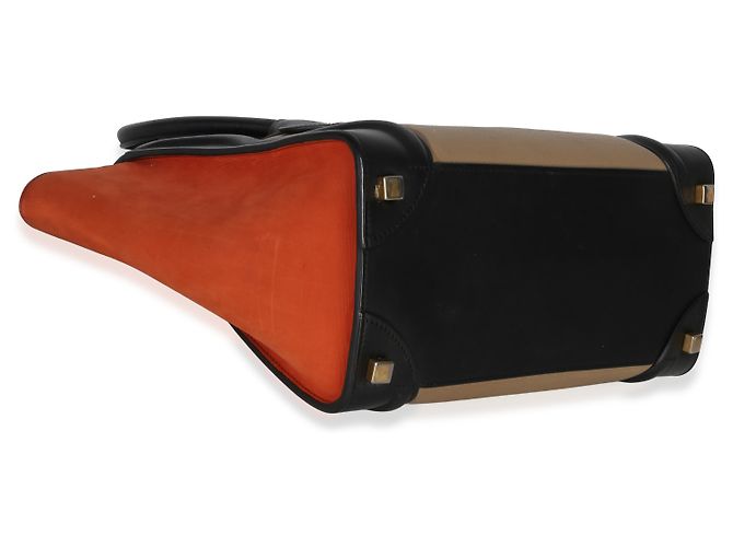 Luggage Céline Celine Tote Nano in pelle di vitello nubuck drummed multicolore beige Nero - vista 7