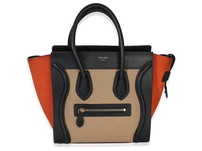 Luggage Céline Celine Tote Nano in pelle di vitello nubuck drummed multicolore beige Nero - vista 8