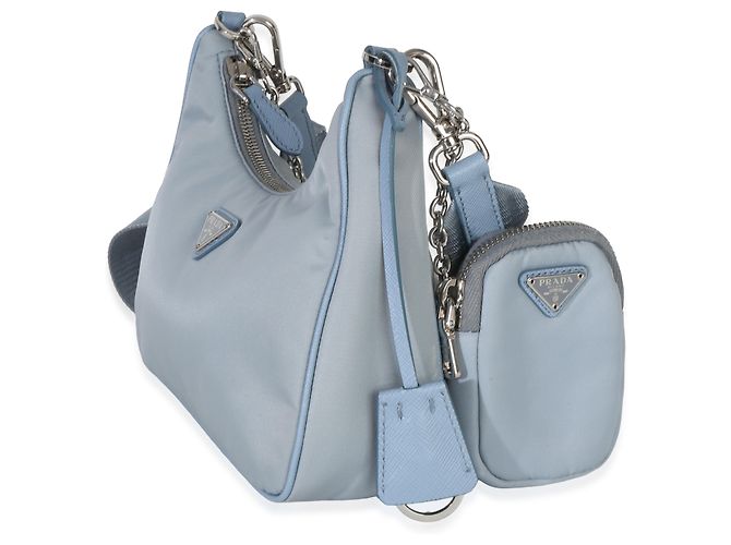 Prada Borsa in Nylon Saffiano Blu Re-Edition 2005 - vista 3