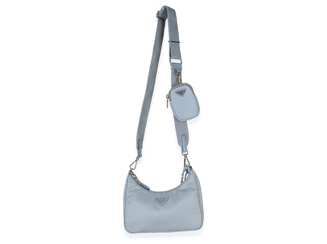 Prada Borsa in Nylon Saffiano Blu Re-Edition 2005 - vista 5