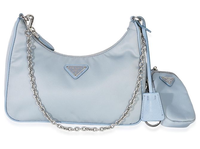 Prada Borsa in Nylon Saffiano Blu Re-Edition 2005 - vista 8