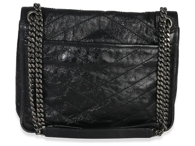 Borsa a tracolla media Niki in pelle di vitello rugosa nera Matelassé Saint Laurent - vista 2