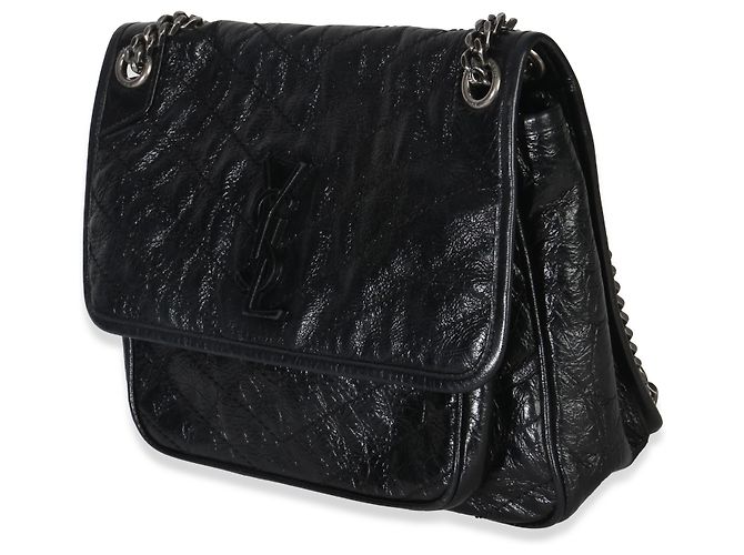 Borsa a tracolla media Niki in pelle di vitello rugosa nera Matelassé Saint Laurent - vista 3