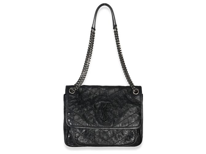 Borsa a tracolla media Niki in pelle di vitello rugosa nera Matelassé Saint Laurent - vista 4
