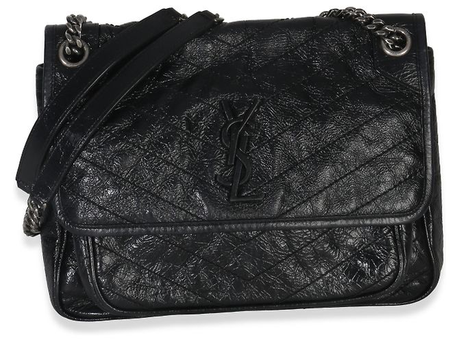 Borsa a tracolla media Niki in pelle di vitello rugosa nera Matelassé Saint Laurent - vista 7