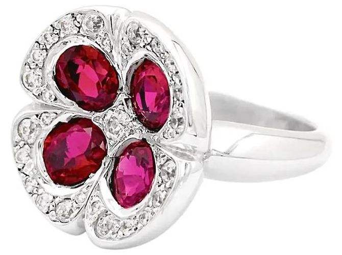 Autre Marque Anello "Fiore", oro bianco, rubini sintetici e diamanti. - vista 3
