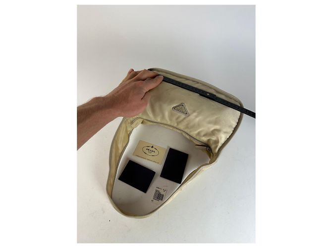 Vintage Prada Schultertasche Tessuto Lino Beige - Ansicht 14