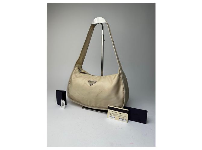 Vintage Prada Schultertasche Tessuto Lino Beige - Ansicht 3