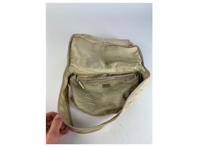 Vintage Prada Schultertasche Tessuto Lino Beige - Ansicht 4