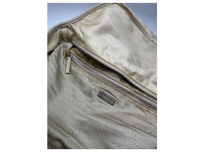 Vintage Prada Schultertasche Tessuto Lino Beige - Ansicht 5