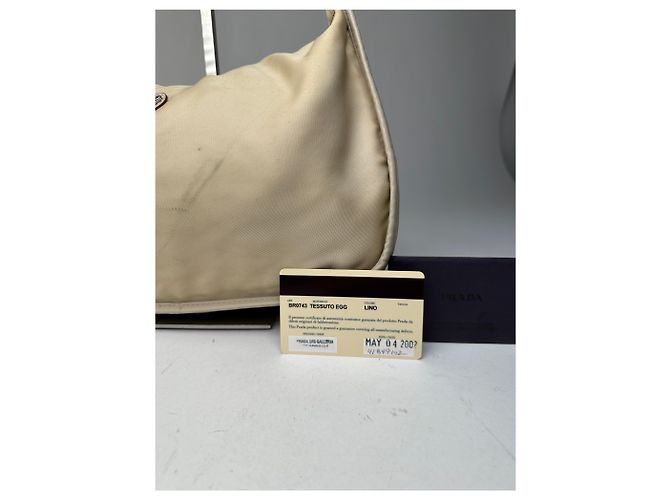 Vintage Prada Schultertasche Tessuto Lino Beige - Ansicht 7