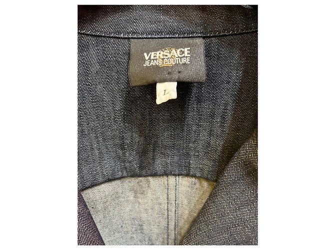 Giacca in denim e suede multicolore con stampe Versace - vista 3