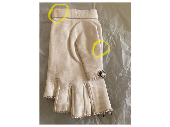 Luvas Chanel brancas sem dedos de camurça de cordeiro com pérolas e cristais Branco - vista 12