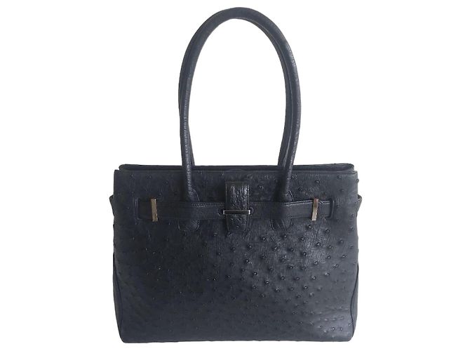 Autre Marque Authentische JRA-Ostrich-Leder-Tote-Tasche - Klassisch schwarzer Luxus - Ansicht 15