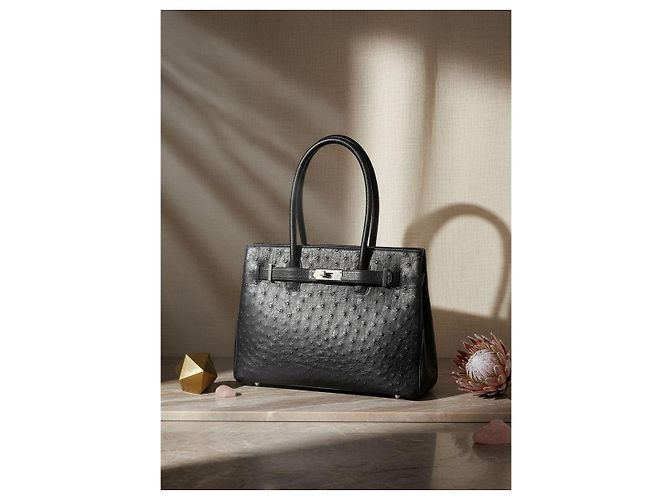 Autre Marque Authentische JRA-Ostrich-Leder-Tote-Tasche - Klassisch schwarzer Luxus - Ansicht 16