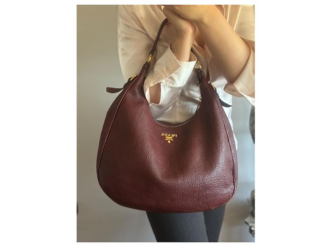 Borsa Hobo Prada in pelle Vitello Daino - Bordeaux Bordò - vista 2