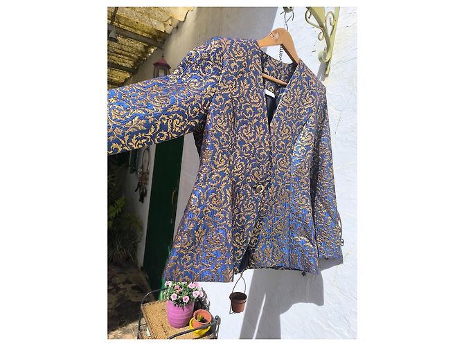 Autre Marque Teresa Bermejo Essence von Ibiza Barock-Brokatjacke Marineblau - Ansicht 3