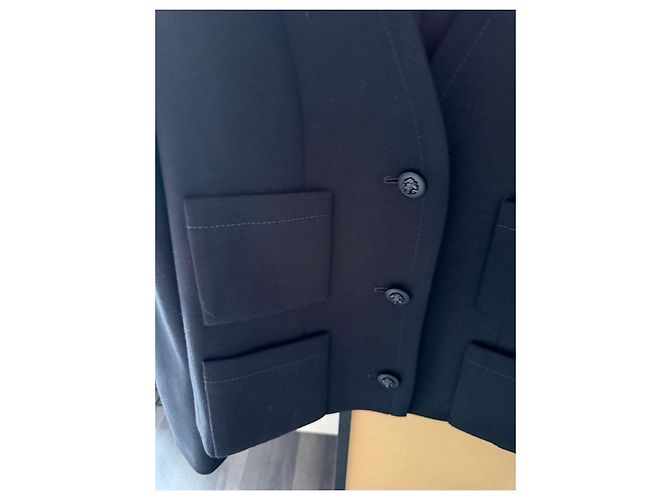 Giacca Chanel Uniform nera in lana e cotone Nero - vista 3