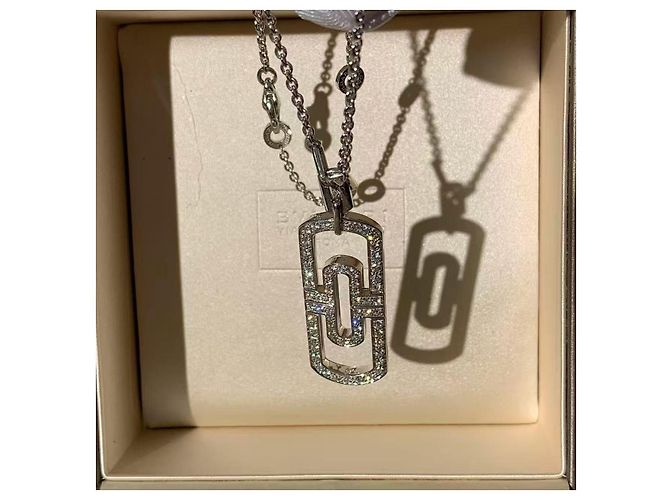 Collana Bulgari Large Round Pin in platino e diamanti Argento - vista 2