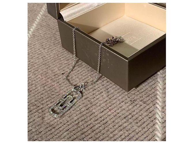 Collana Bulgari Large Round Pin in platino e diamanti Argento - vista 3