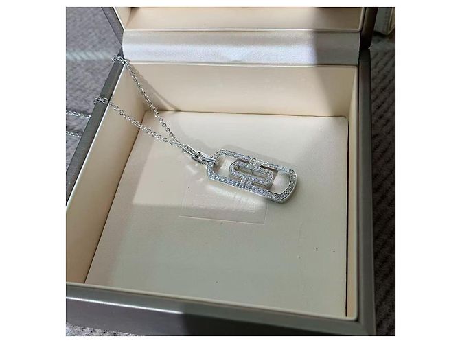 Collana Bulgari Large Round Pin in platino e diamanti Argento - vista 6