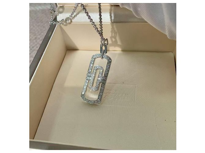 Collana Bulgari Large Round Pin in platino e diamanti Argento - vista 7