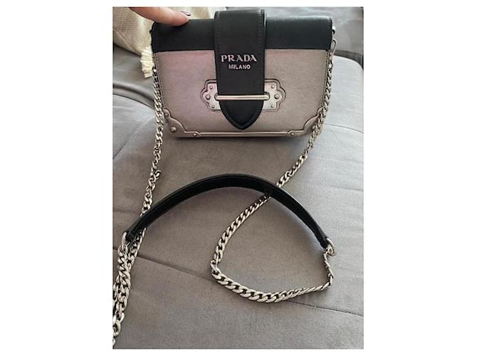 Borsa a Spalla Prada Cahier in Pelle Argento e Nera - vista 2