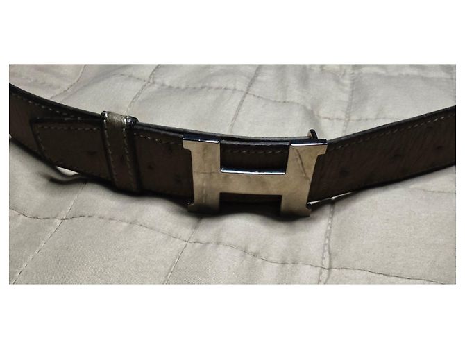 Cinturón de cuero de avestruz Hermès con hebilla H Castaño Beige - vista 6