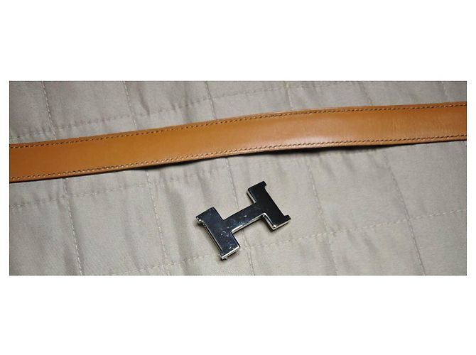 Cinturón de cuero de avestruz Hermès con hebilla H Castaño Beige - vista 7