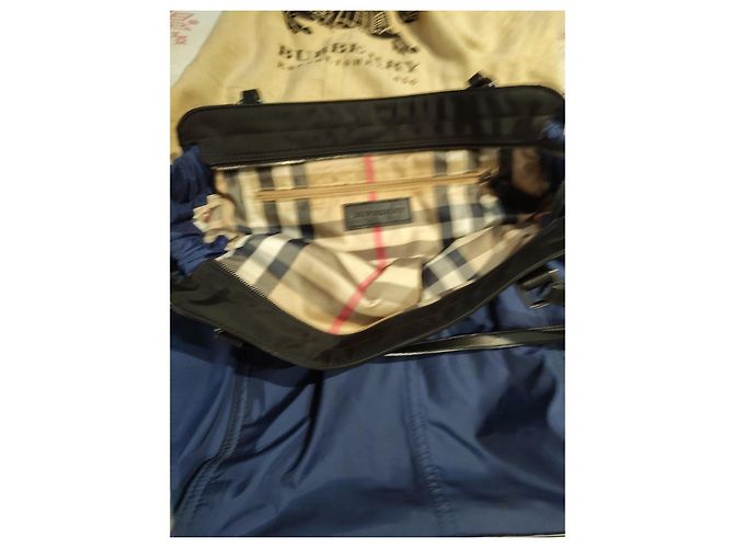 Burberry Borsa Tote in Tela Blu e Pelle Nera Nero - vista 2