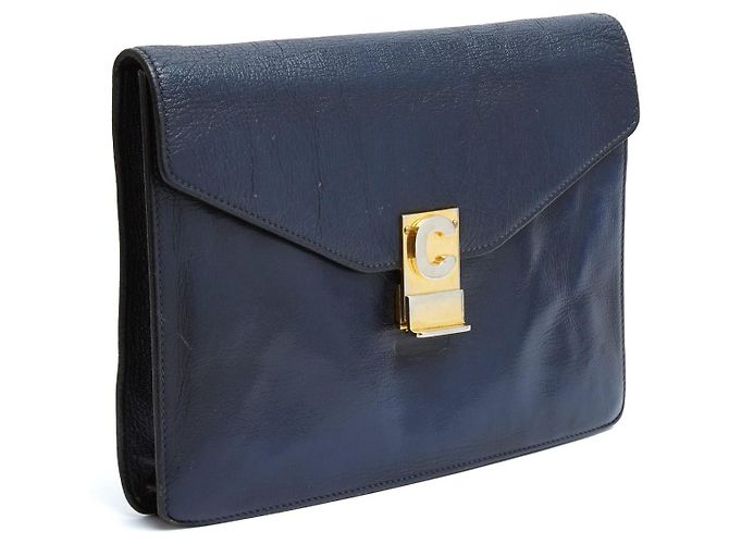 Diamond Clutch Busta Céline 1985s Pelle Blu Navy Clutch Diamante Céline - vista 2