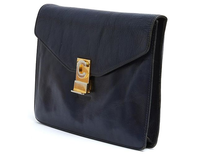 Diamond Clutch Busta Céline 1985s Pelle Blu Navy Clutch Diamante Céline - vista 4