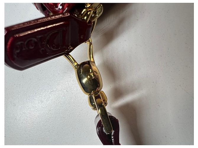Borsa Saddle Christian Dior in pelle verniciata rossa Bordò - vista 11