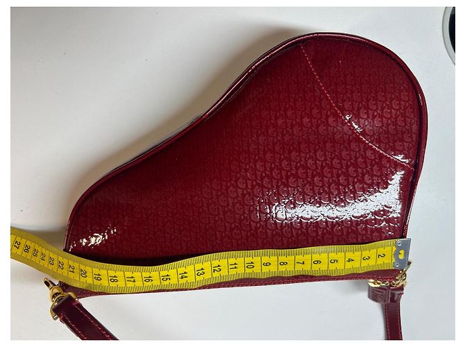 Borsa Saddle Christian Dior in pelle verniciata rossa Bordò - vista 16